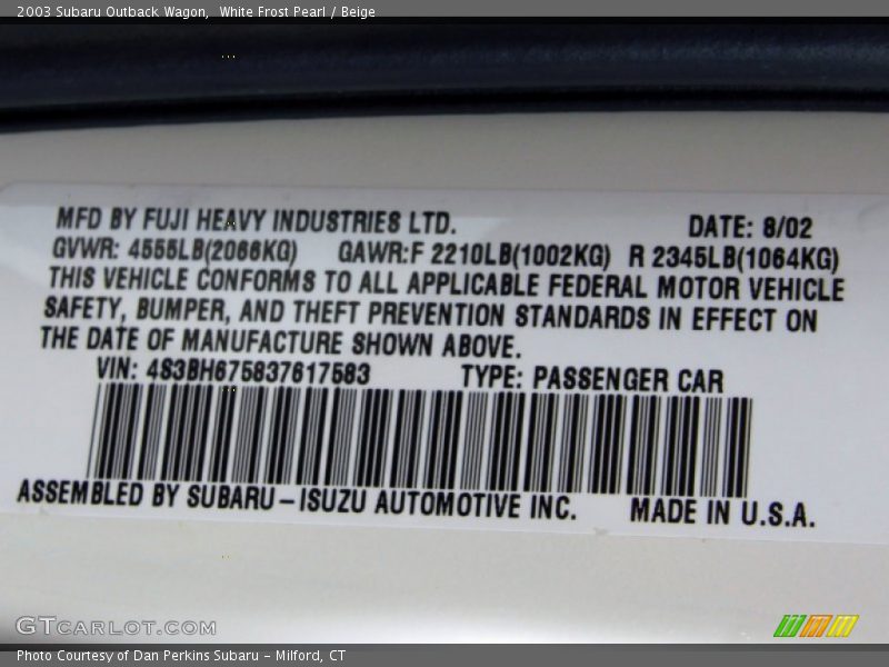 White Frost Pearl / Beige 2003 Subaru Outback Wagon