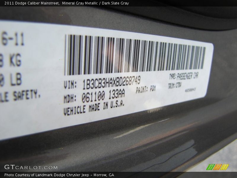 Mineral Gray Metallic / Dark Slate Gray 2011 Dodge Caliber Mainstreet