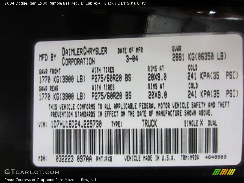 Black / Dark Slate Gray 2004 Dodge Ram 1500 Rumble Bee Regular Cab 4x4
