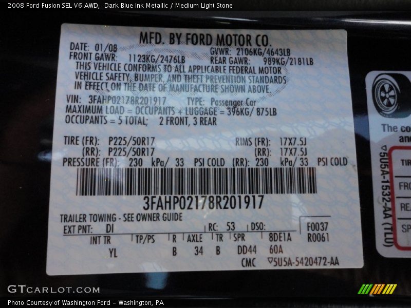 Dark Blue Ink Metallic / Medium Light Stone 2008 Ford Fusion SEL V6 AWD