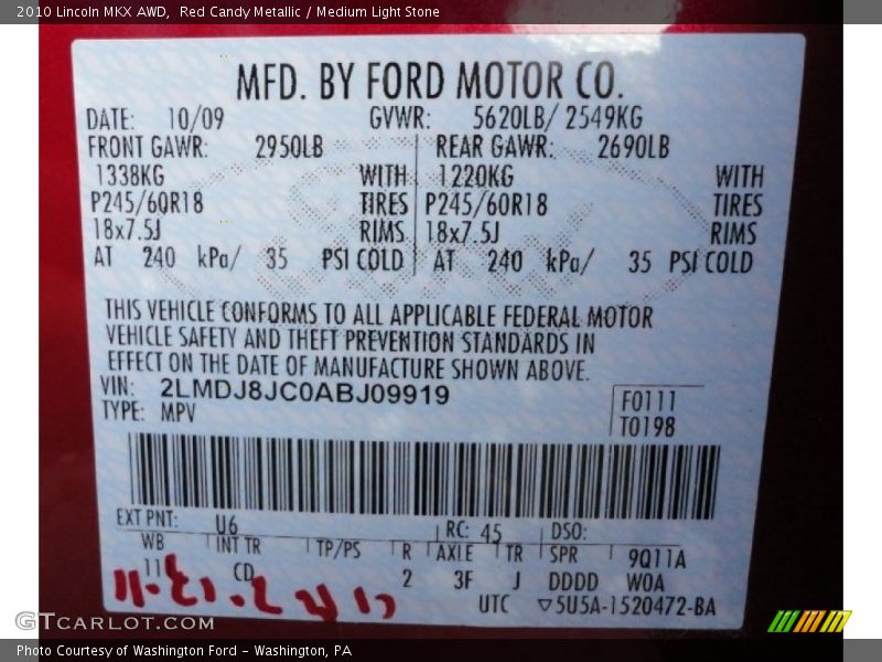 Red Candy Metallic / Medium Light Stone 2010 Lincoln MKX AWD