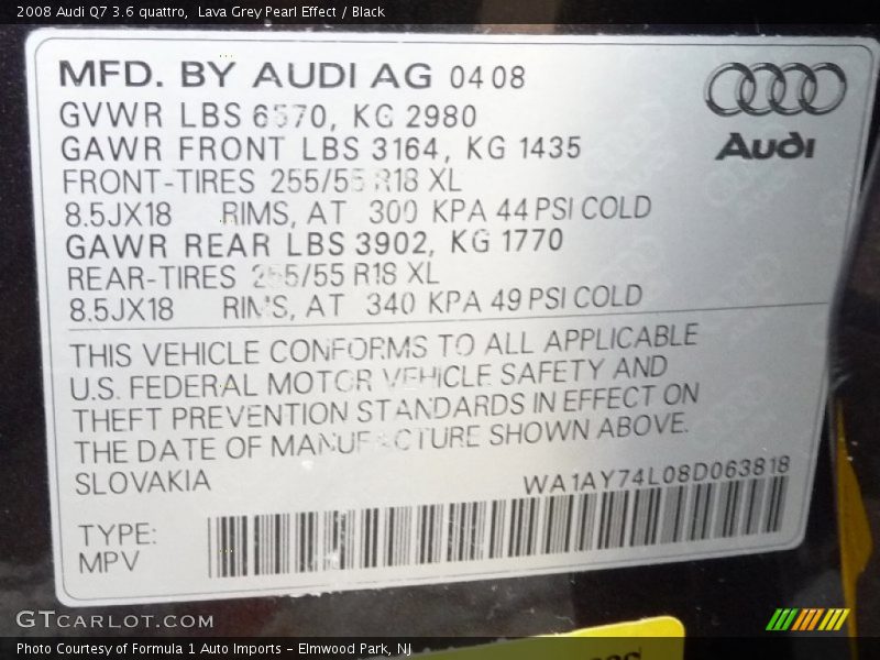 Lava Grey Pearl Effect / Black 2008 Audi Q7 3.6 quattro