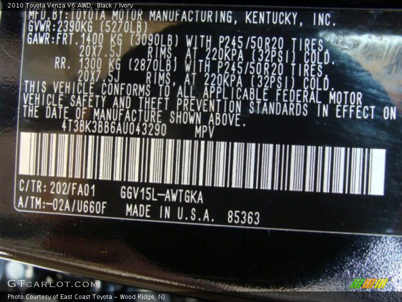 Black / Ivory 2010 Toyota Venza V6 AWD