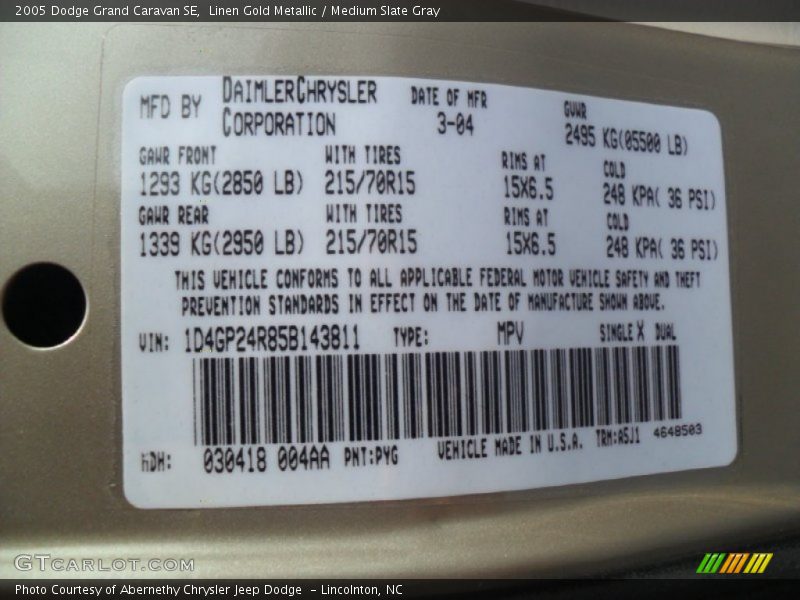 Linen Gold Metallic / Medium Slate Gray 2005 Dodge Grand Caravan SE