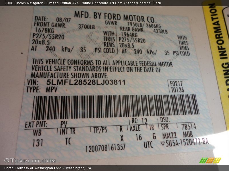 White Chocolate Tri Coat / Stone/Charcoal Black 2008 Lincoln Navigator L Limited Edition 4x4