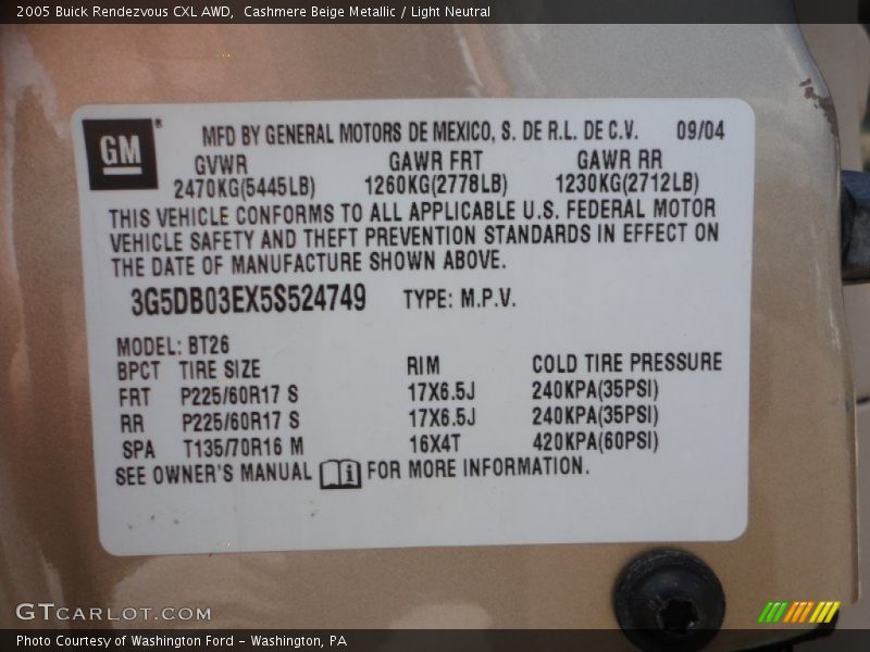 Cashmere Beige Metallic / Light Neutral 2005 Buick Rendezvous CXL AWD