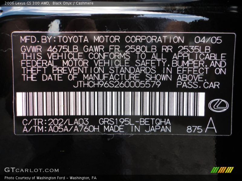 Black Onyx / Cashmere 2006 Lexus GS 300 AWD