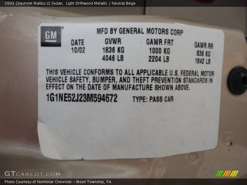 Light Driftwood Metallic / Neutral Beige 2003 Chevrolet Malibu LS Sedan