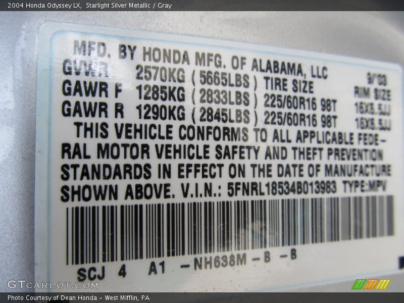 Starlight Silver Metallic / Gray 2004 Honda Odyssey LX