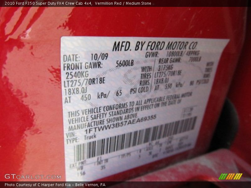 Vermillion Red / Medium Stone 2010 Ford F350 Super Duty FX4 Crew Cab 4x4