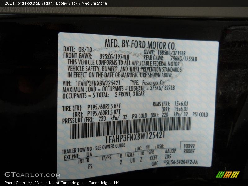 Ebony Black / Medium Stone 2011 Ford Focus SE Sedan