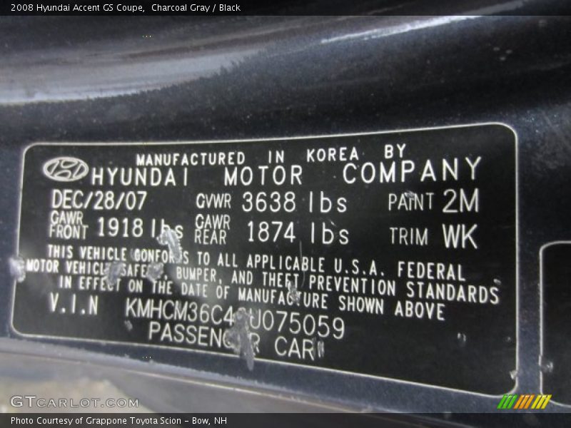 Charcoal Gray / Black 2008 Hyundai Accent GS Coupe