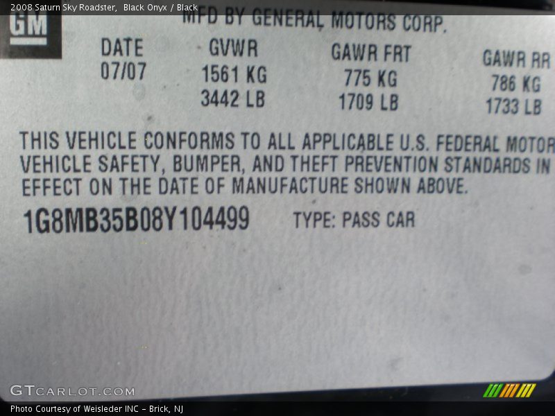 Black Onyx / Black 2008 Saturn Sky Roadster