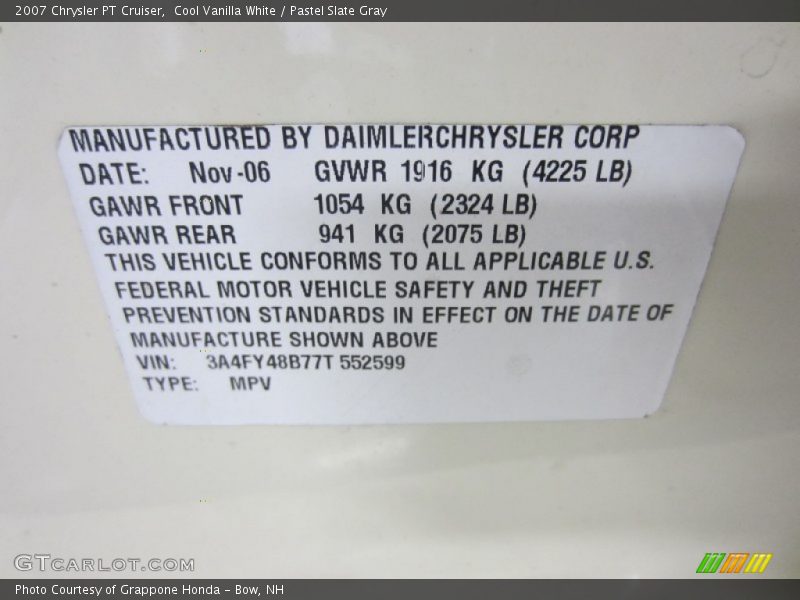 Cool Vanilla White / Pastel Slate Gray 2007 Chrysler PT Cruiser