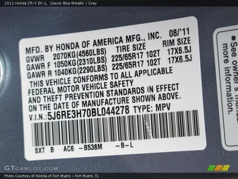 Glacier Blue Metallic / Gray 2011 Honda CR-V EX-L