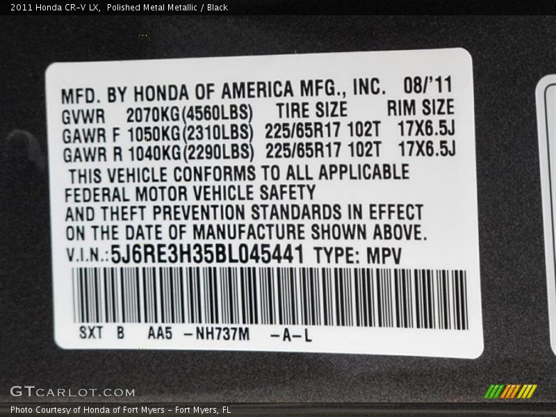 Polished Metal Metallic / Black 2011 Honda CR-V LX