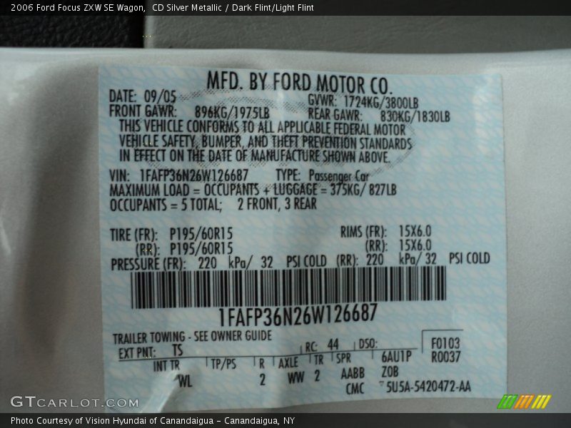 2006 Focus ZXW SE Wagon CD Silver Metallic Color Code TS