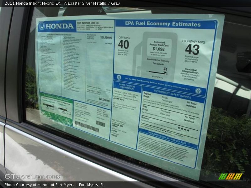  2011 Insight Hybrid EX Window Sticker