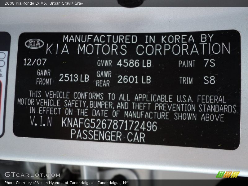 Urban Gray / Gray 2008 Kia Rondo LX V6