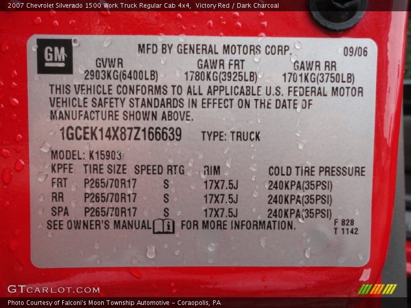 Info Tag of 2007 Silverado 1500 Work Truck Regular Cab 4x4