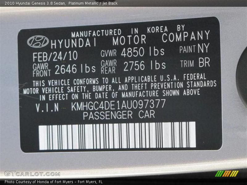 Platinum Metallic / Jet Black 2010 Hyundai Genesis 3.8 Sedan
