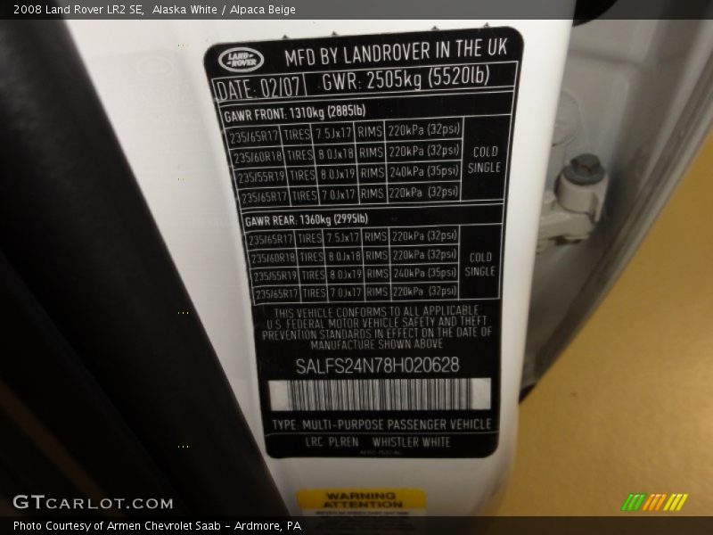Alaska White / Alpaca Beige 2008 Land Rover LR2 SE