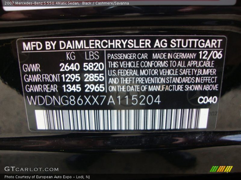 Black / Cashmere/Savanna 2007 Mercedes-Benz S 550 4Matic Sedan