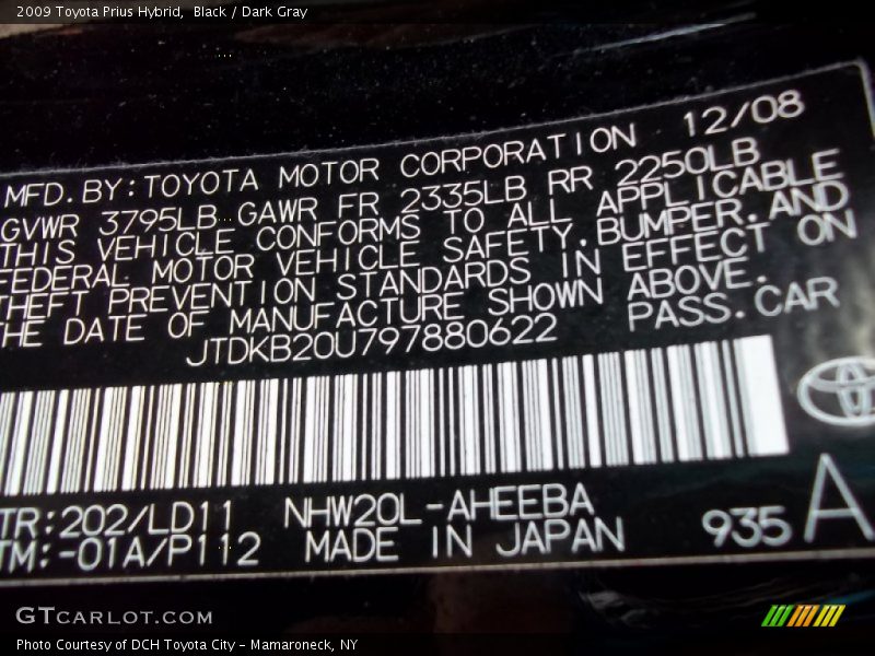 Black / Dark Gray 2009 Toyota Prius Hybrid