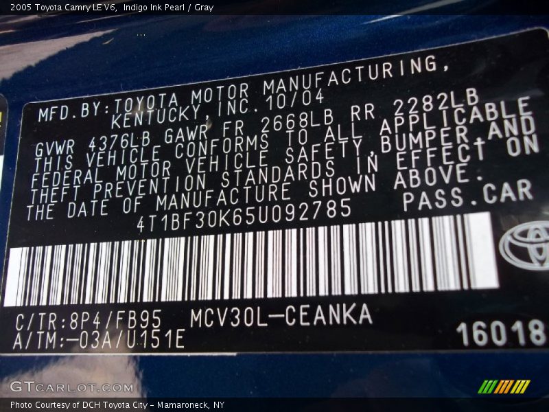 Indigo Ink Pearl / Gray 2005 Toyota Camry LE V6