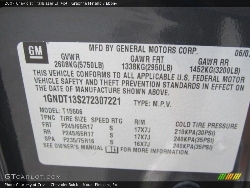Graphite Metallic / Ebony 2007 Chevrolet TrailBlazer LT 4x4