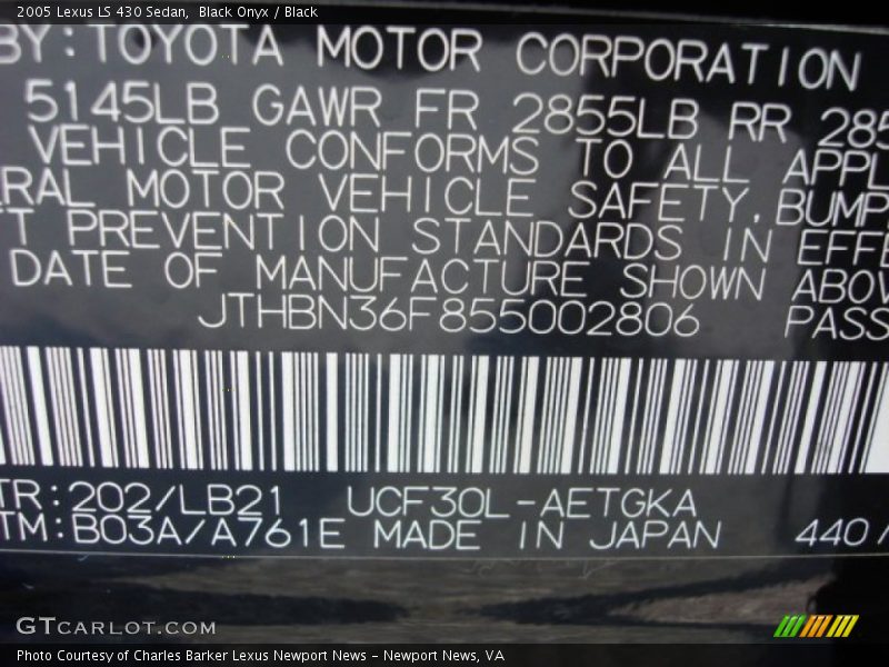 Black Onyx / Black 2005 Lexus LS 430 Sedan