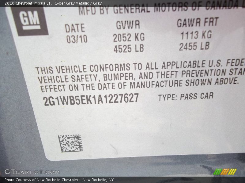 Cyber Gray Metallic / Gray 2010 Chevrolet Impala LT