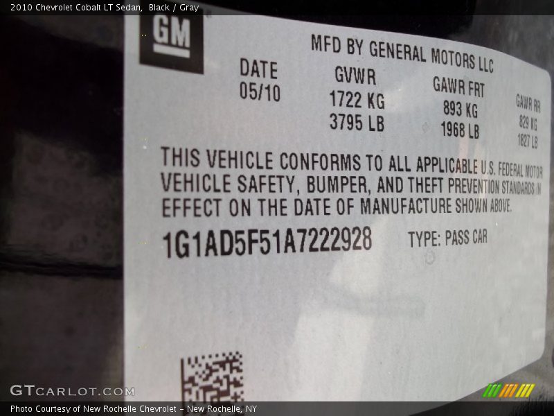 Black / Gray 2010 Chevrolet Cobalt LT Sedan