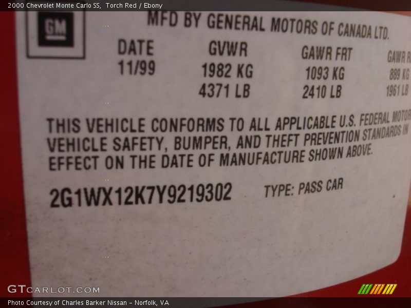 Torch Red / Ebony 2000 Chevrolet Monte Carlo SS