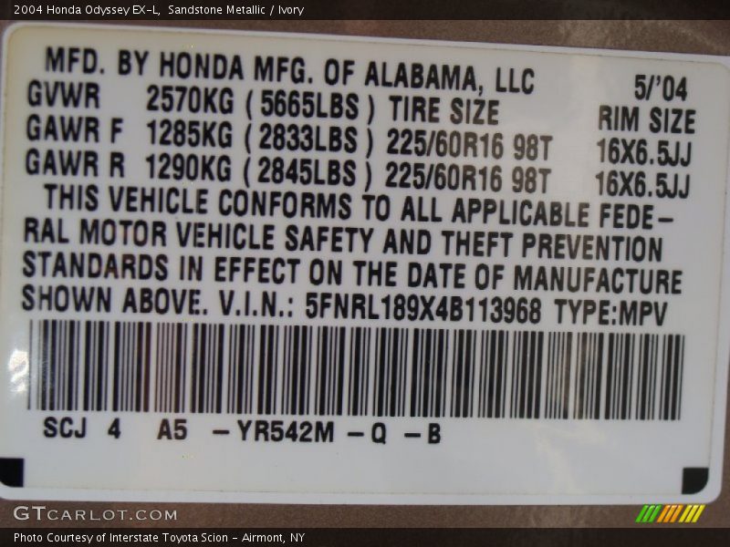 Sandstone Metallic / Ivory 2004 Honda Odyssey EX-L