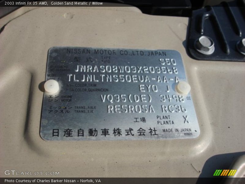 Golden Sand Metallic / Willow 2003 Infiniti FX 35 AWD