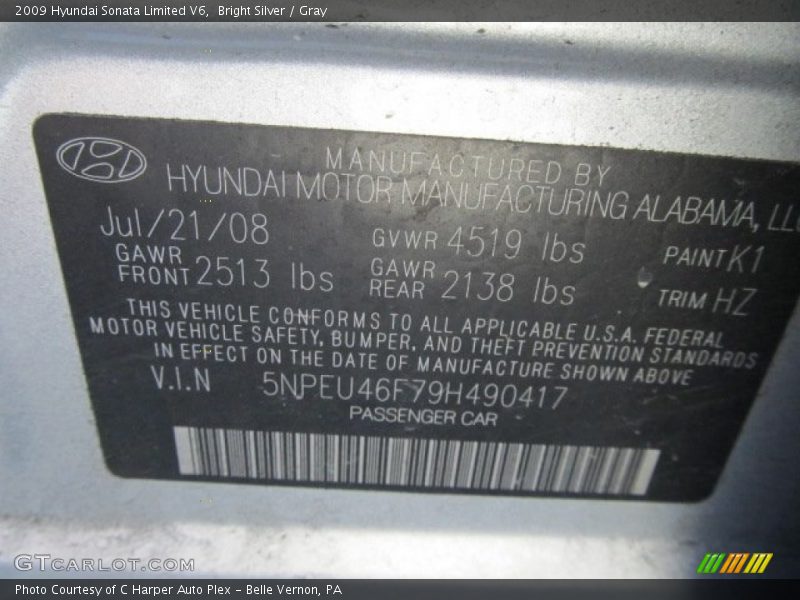 Bright Silver / Gray 2009 Hyundai Sonata Limited V6