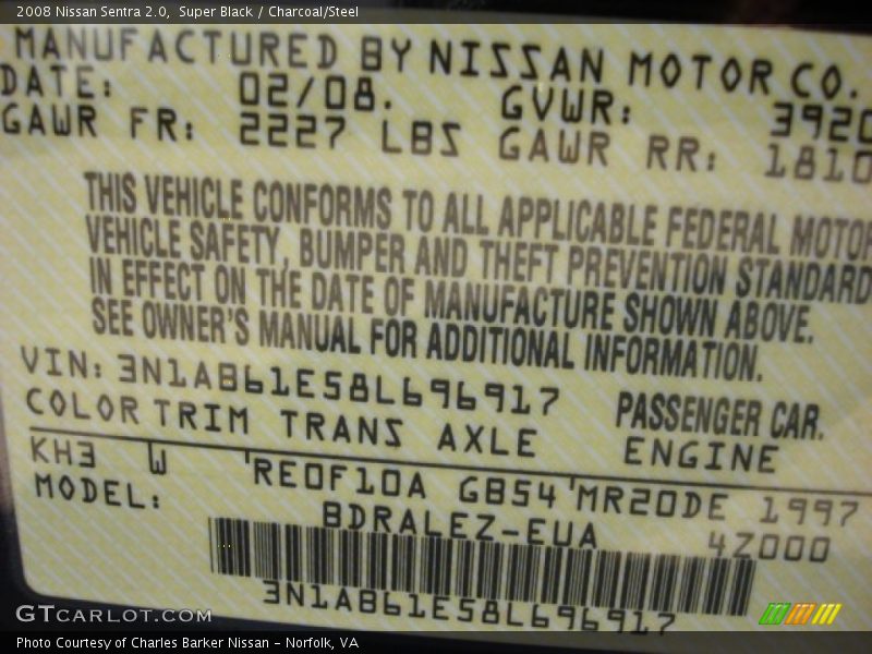 Super Black / Charcoal/Steel 2008 Nissan Sentra 2.0