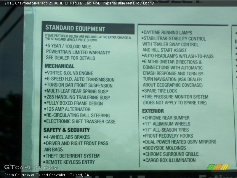  2011 Silverado 2500HD LT Regular Cab 4x4 Window Sticker
