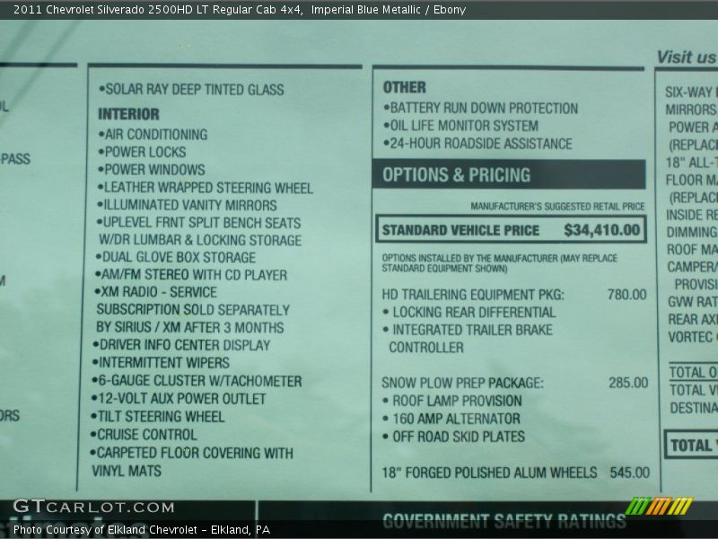  2011 Silverado 2500HD LT Regular Cab 4x4 Window Sticker