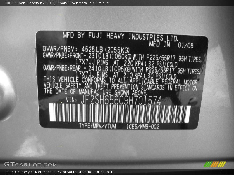 Spark Silver Metallic / Platinum 2009 Subaru Forester 2.5 XT