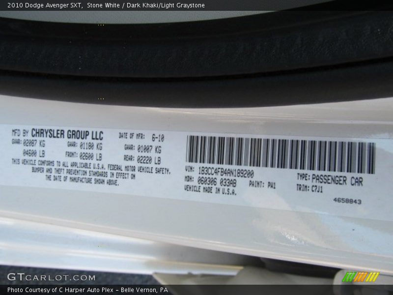 Stone White / Dark Khaki/Light Graystone 2010 Dodge Avenger SXT