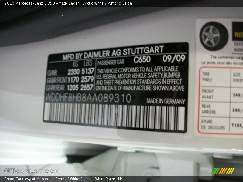 Arctic White / Almond Beige 2010 Mercedes-Benz E 350 4Matic Sedan
