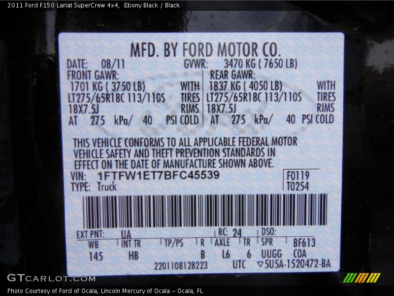 Ebony Black / Black 2011 Ford F150 Lariat SuperCrew 4x4