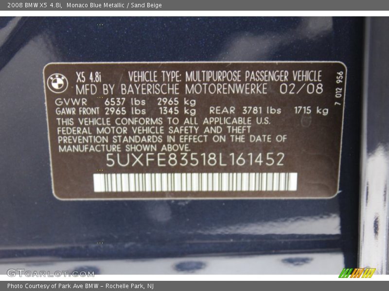 Monaco Blue Metallic / Sand Beige 2008 BMW X5 4.8i