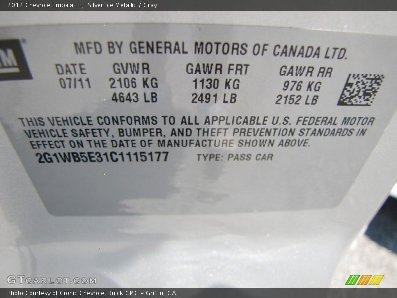 Silver Ice Metallic / Gray 2012 Chevrolet Impala LT