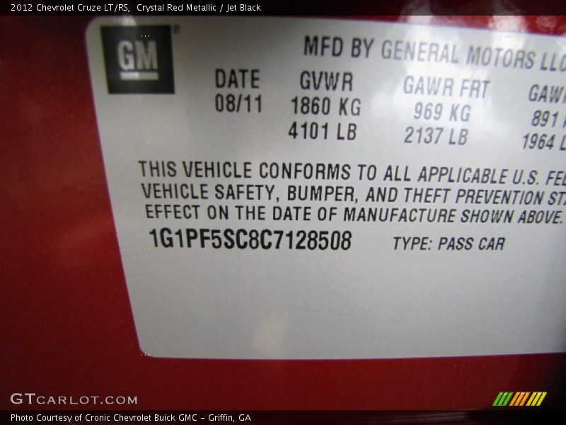 Crystal Red Metallic / Jet Black 2012 Chevrolet Cruze LT/RS