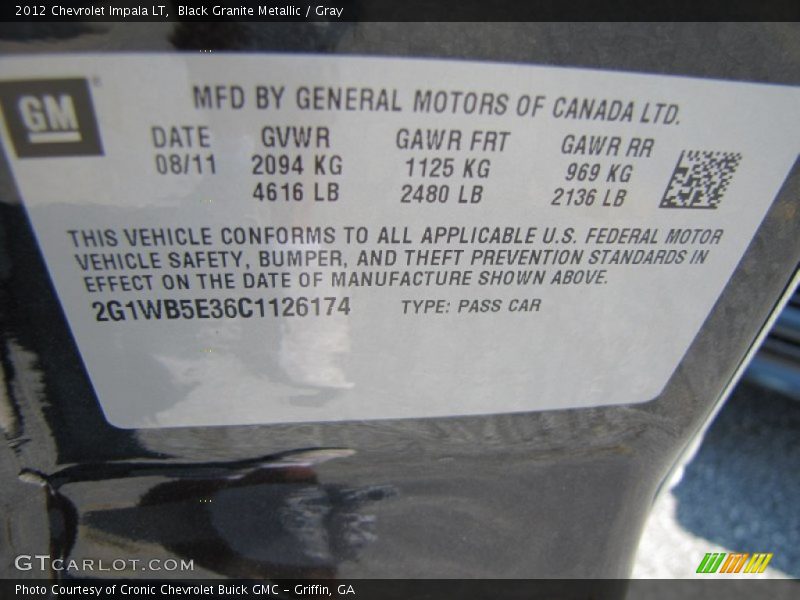 Black Granite Metallic / Gray 2012 Chevrolet Impala LT