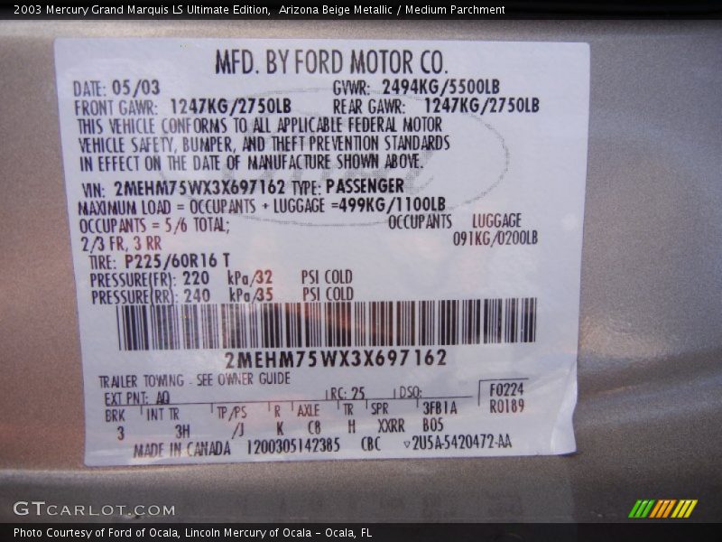 Arizona Beige Metallic / Medium Parchment 2003 Mercury Grand Marquis LS Ultimate Edition