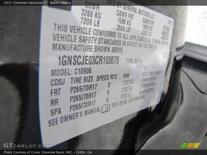 Info Tag of 2012 Suburban LT